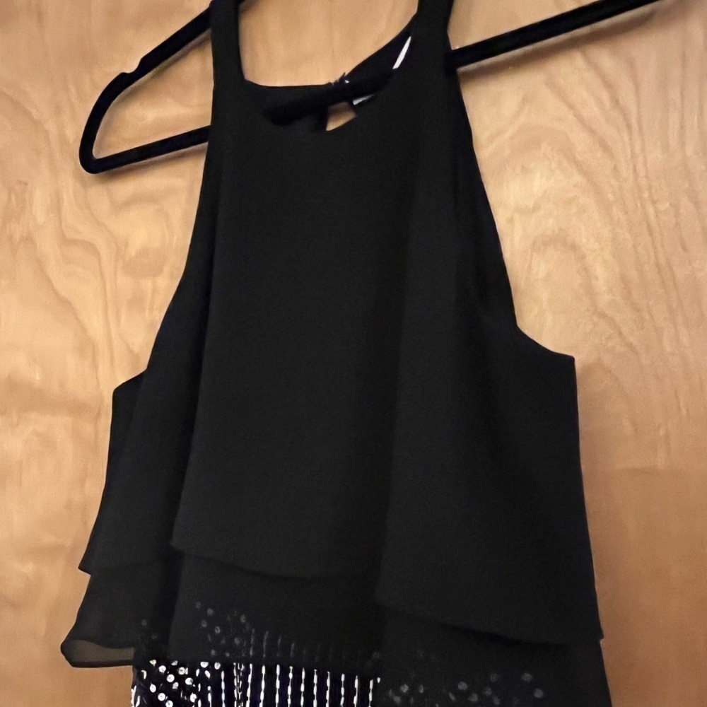Parker Blk/Ivory Beaded Halter Dress M - Picture 4 of 7